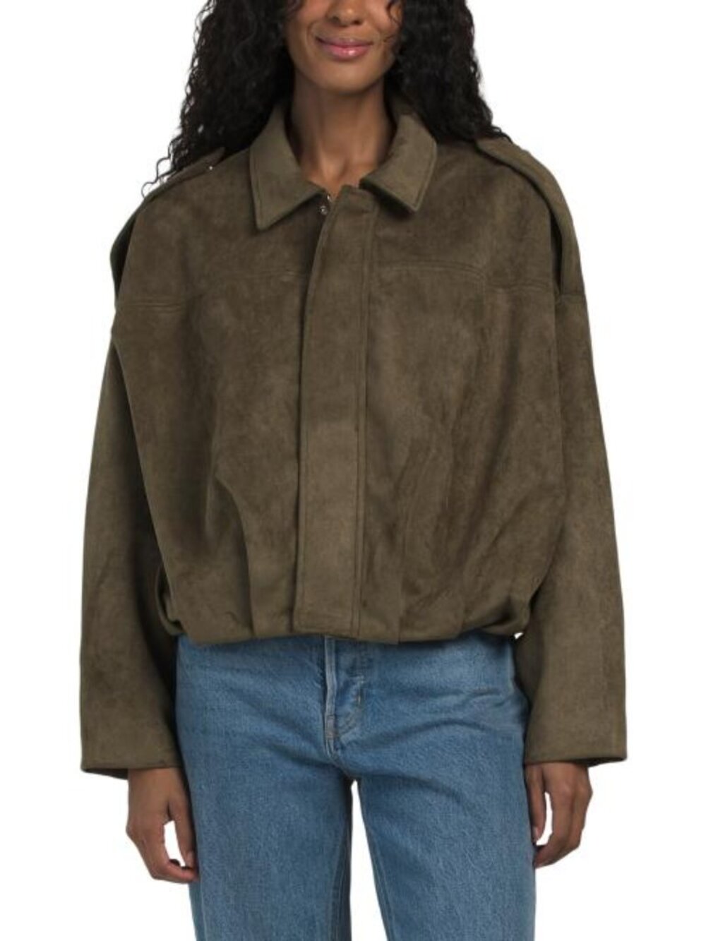HUNTER & BROWN Bubble Hem Faux Suede Jacket